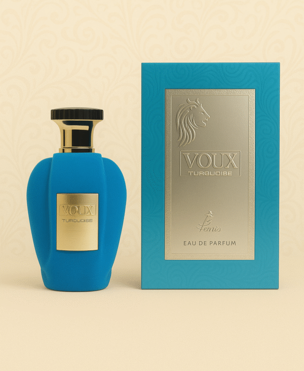 Voux turquoise bouteille et emballage